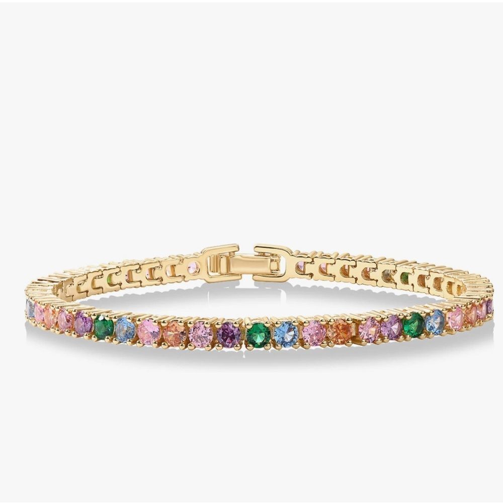 NEW 14K Gold Plated 3mm Multi Colored CZ Tennis Bracelet